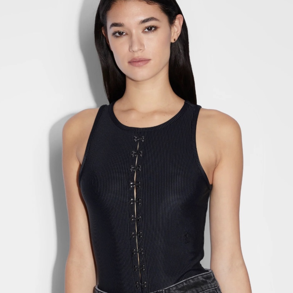 Ksubi
Undone Hook-Front Ribbed Jersey Bodysuit in size M